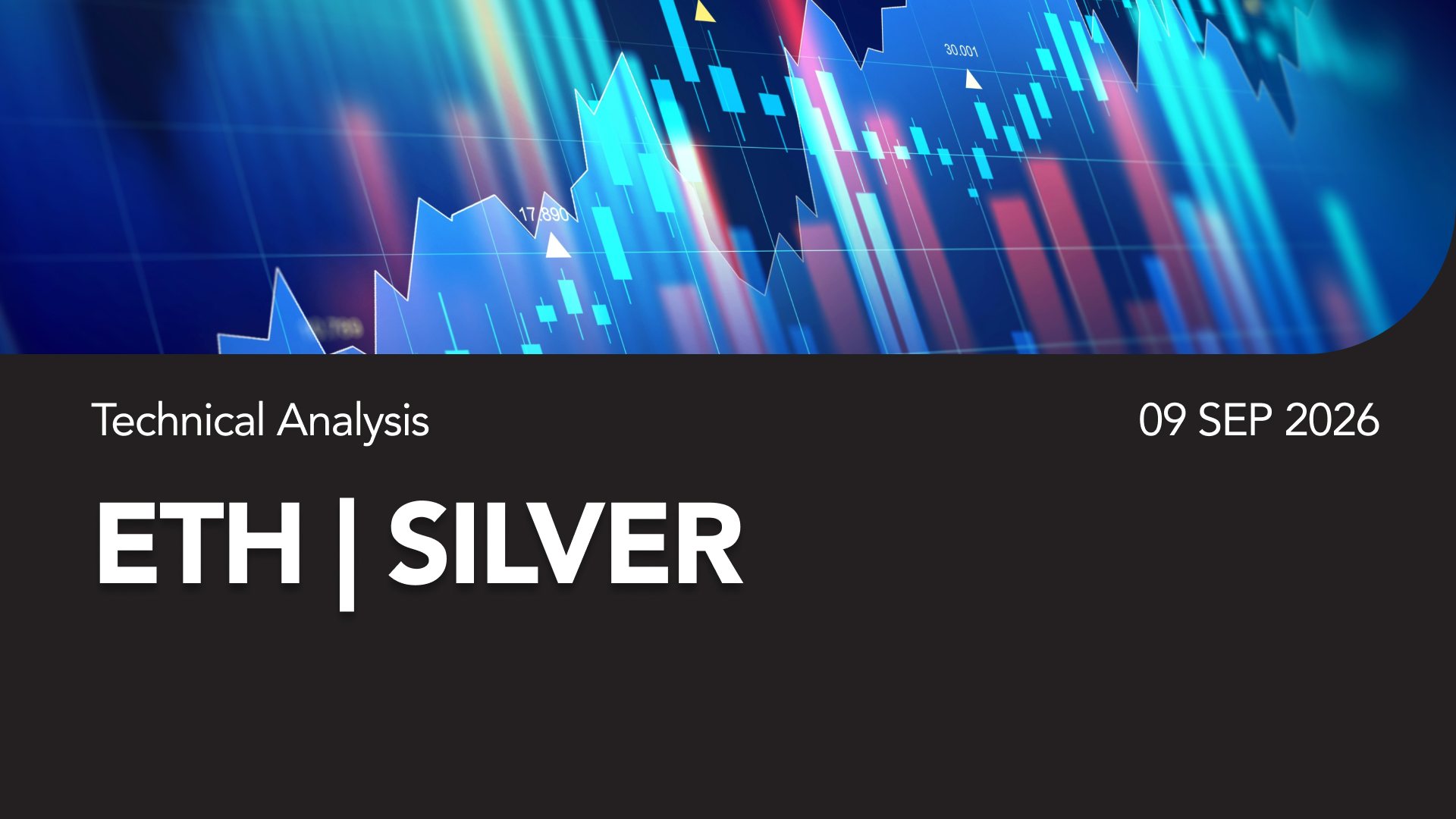 Technical Analysis banner for ETH | SILVER with date 09 SEP 2026 and an abstract blue stock-chart background.